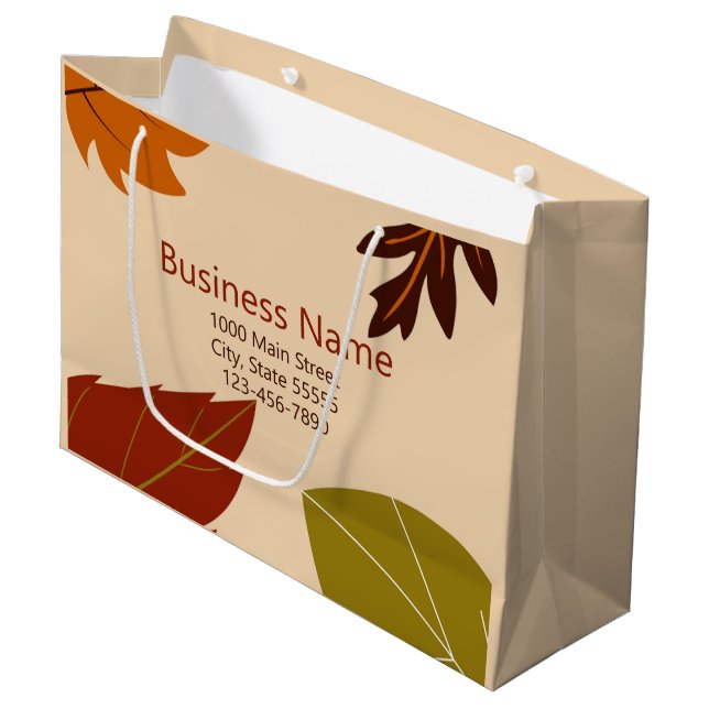 Herbstlaub Orange Green und Brown Business Name Große Geschenktüte (Vorderseite Schrägansicht)