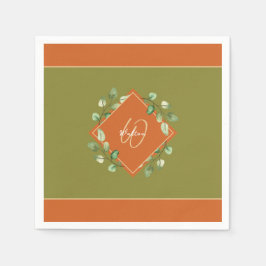 Herbstlaub Orange und Mit Monogramm Grünbuch Serviette