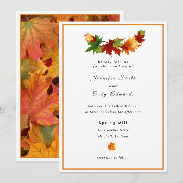 Herbstlaub personalisieren Hochzeitseinladung Einladung (Vorne/Hinten)