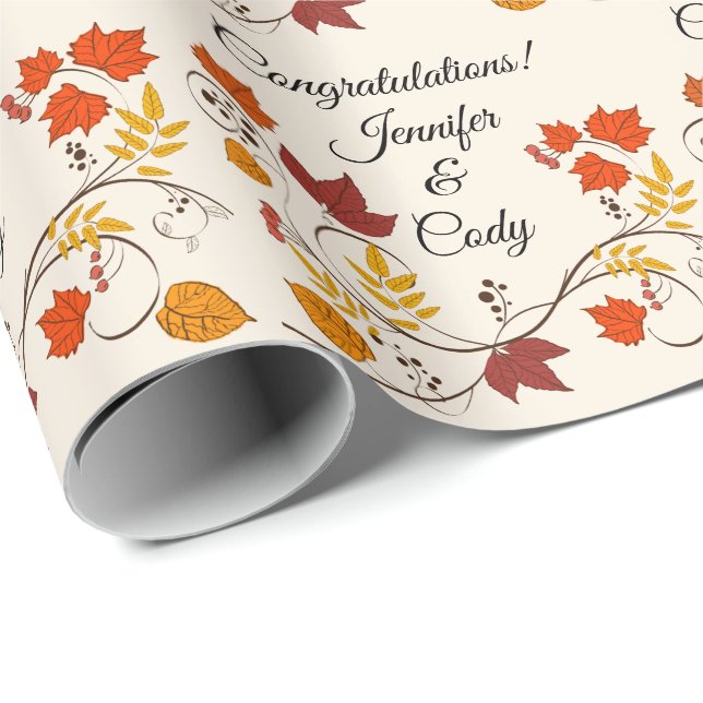 Herbstlaub personalisieren Namen Hochzeitsgeschenk Geschenkpapier (Rolleneckpunkt)