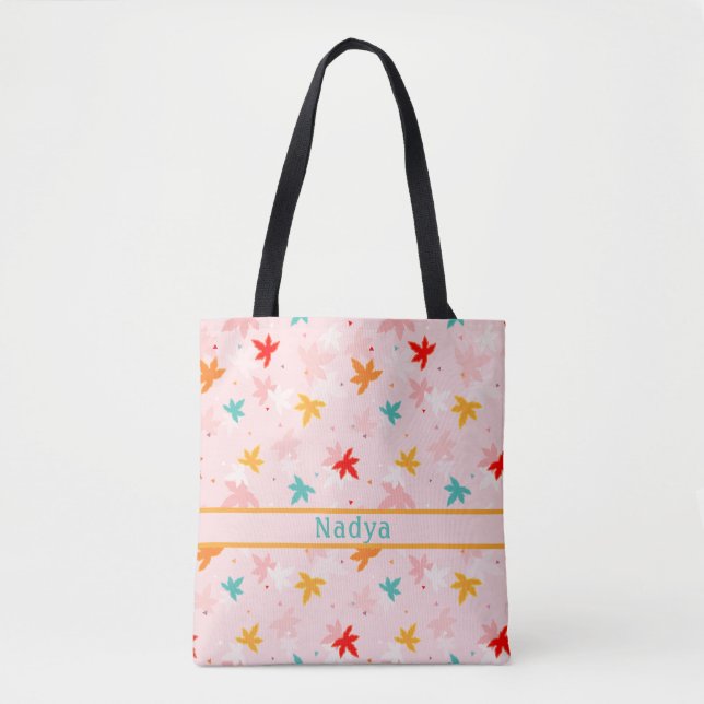 Herbstlaub Pink Muster Totbeutel Tasche (Vorderseite)