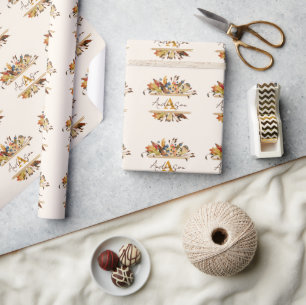 Herbstlaub rahmt personalisiert  geschenkpapier