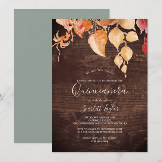 Herbstlaub | Rustikaler Braunwald Quinceañera Einladung