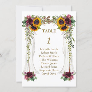 Herbstlaub-Sonnenblumen-Hochzeitstisch-Nummer Einladung