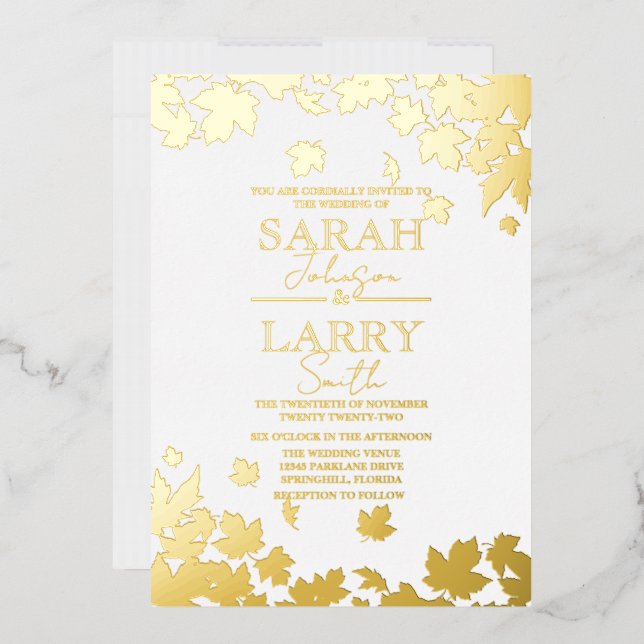 Herbstlaub Traditionelle Hochzeit mit edlem Gold Folieneinladung (Briefumschlag)