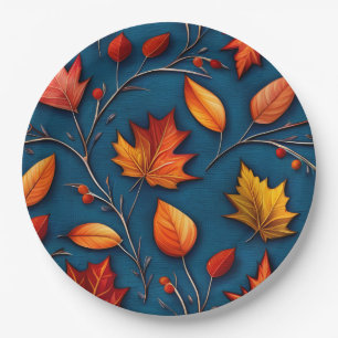 Herbstlaub und Denim Pappteller
