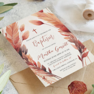 Herbstlaub und Feathers Girl Baptisse Einladung