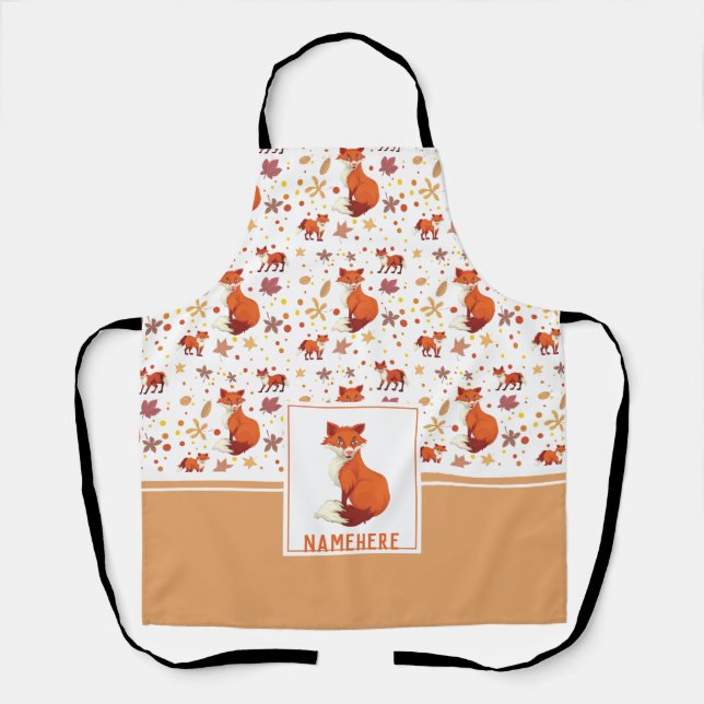 Herbstlaub und Fox Pattern Individuelle Name Schürze (Vorderseite)
