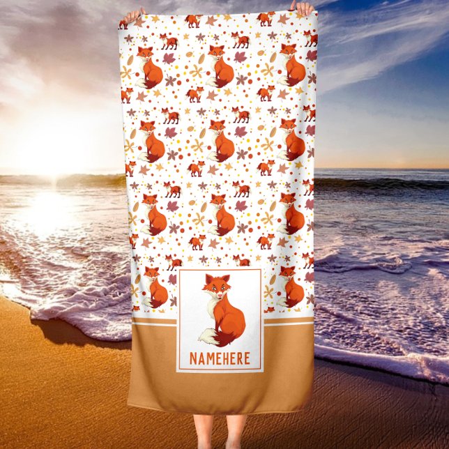 Herbstlaub und Fox Pattern Individuelle Name Strandtuch (Von Creator hochgeladen)