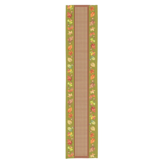 Herbstlaub und Gingham Kurzer Tischläufer (Vorderseite)