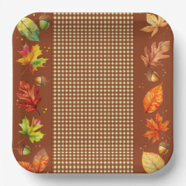 Herbstlaub und Gingham-Papierplatte Pappteller