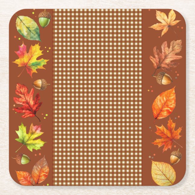 Herbstlaub und Gingham Rechteckiger Pappuntersetzer (Vorderseite)