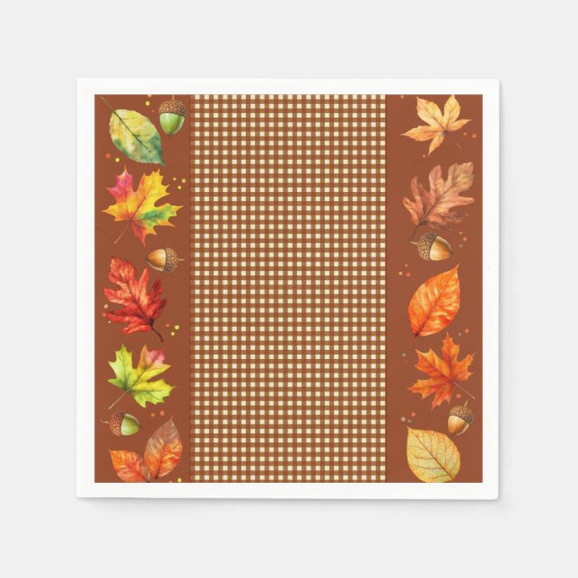 Herbstlaub und Gingham Serviette (Vorderseite)
