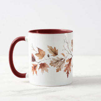 Herbstlaub und Kiefernzapfen Wasserfarben Kunst Ta Tasse