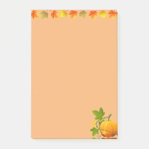 Herbstlaub und Kürbis auf Orange Post-it Klebezettel