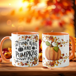 Herbstlaub und Kürbisse bitte Tasse