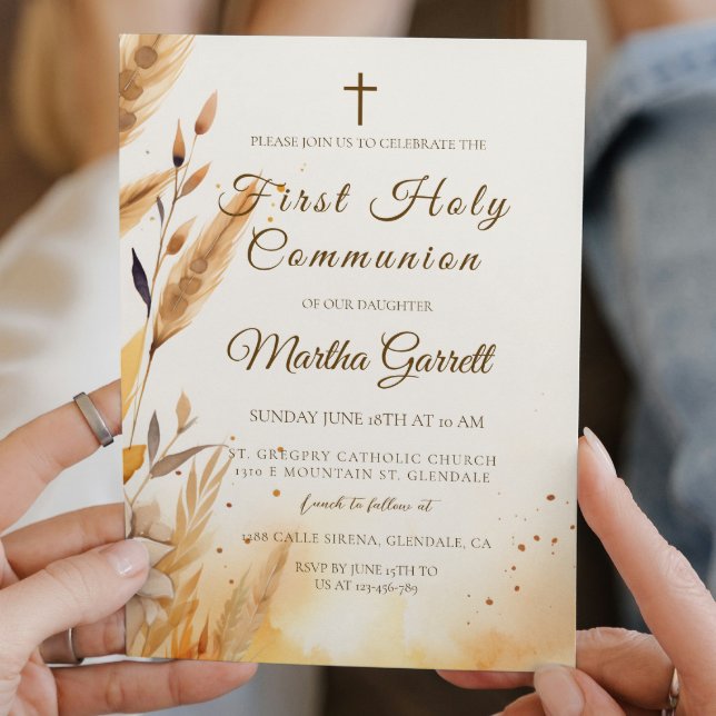 Herbstlaub und Pampas Girl First Heilige Kommune Einladung (Von Creator hochgeladen)