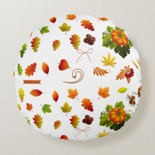 Herbstlaub und Pumpkins Rundes Kissen