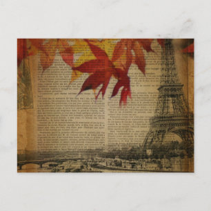 Herbstlaub Vintage Herbst Paris Eiffelturm Postkarte