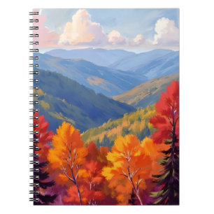 Herbstlaub Wasserfarben-Gebirgslandschaft Notizblock
