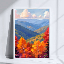 Herbstlaub | Wasserfarben-Gebirgslandschaft Poster