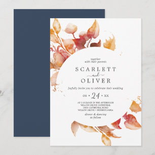 Herbstlaub   White & Burgund Lässige Hochzeit Einladung