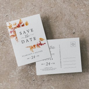 Herbstlaub White & Burgund Save the Date Einladungspostkarte