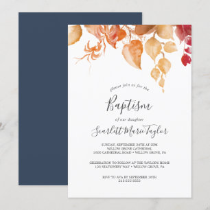 Herbstlaub White & Burgund Taufe Einladung