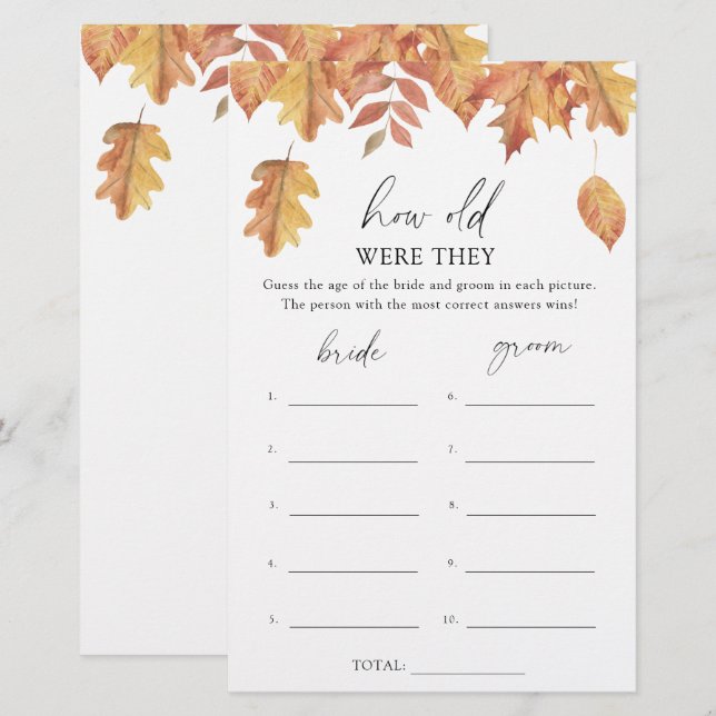 Herbstlaub - Wie alt waren sie in einem Brautspiel (Vorne/Hinten)