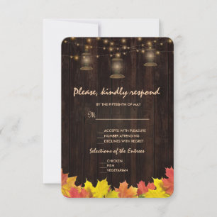 Herbstlaub Wood Old Lanterns Wedding RSVP Karte