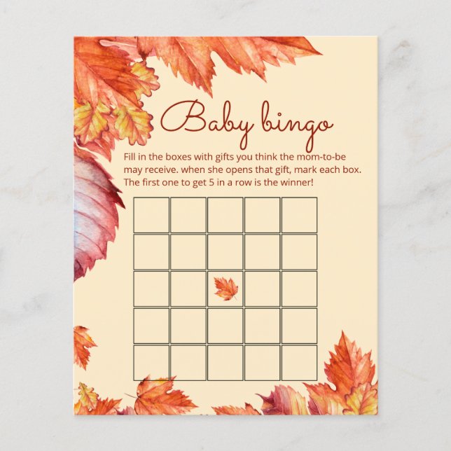 Herbstlaube Babydusche Bingelspiel (Vorderseite)
