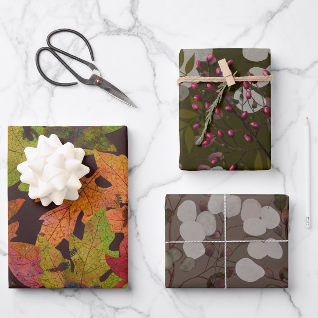 Herbstlaube, Beeren und Folien Geschenkpapier Set (Vorderseite)