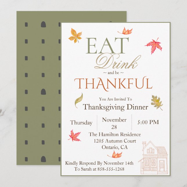 Herbstlaube Erntedank Abendessen Einladung (Vorne/Hinten)