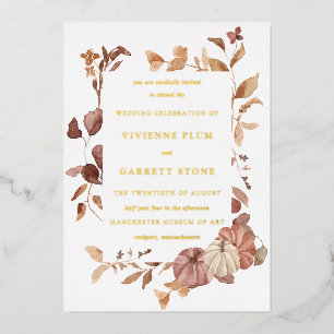 Herbstlaube Gold Foil Hochzeit Einladung Postkarte