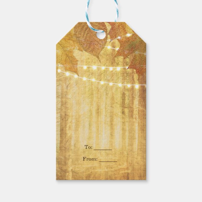 Herbstlaube Goldener Herbst Rustikales Holz Geschenkanhänger (Vorderseite)
