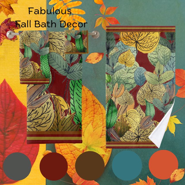 Herbstlaube grün, braun, rost, roter Rost Badhandtuch Set (Von Creator hochgeladen)
