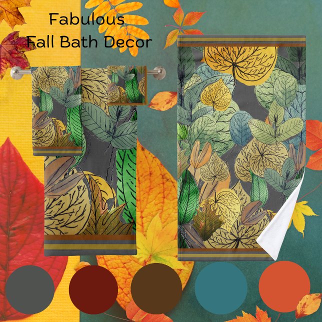 Herbstlaube grün, braun, rost, süß grau badhandtuch set (Von Creator hochgeladen)