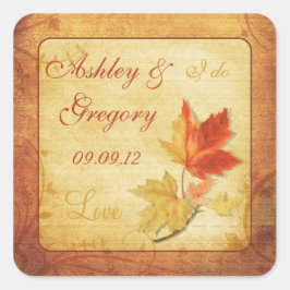 Herbstlaube Hochzeitsticker oder Umschlag Aufklebe Quadratischer Aufkleber