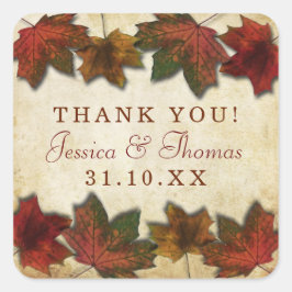 Herbstlaube Hochzeitsticker Quadratischer Aufkleber