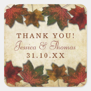 Herbstlaube Hochzeitsticker Quadratischer Aufkleber