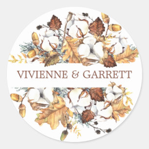 Herbstlaube im Herbst mit weißer Blume Hochzeit Runder Aufkleber