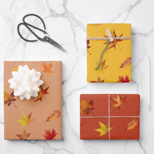 Herbstlaube im Herbst Muster mit 3 farbigem Hinter Geschenkpapier Set (Vorderseite)