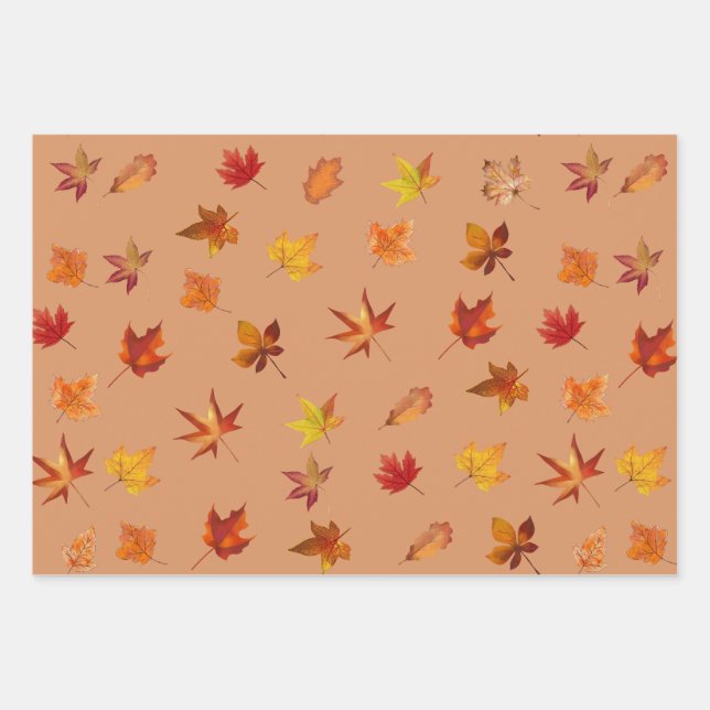 Herbstlaube im Herbst Muster mit 3 farbigem Hinter Geschenkpapier Set (Vorderseite)