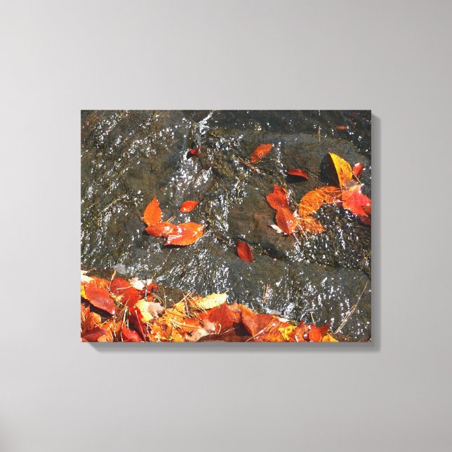 Herbstlaube im Wasserfall I Herbstfotografie Leinwanddruck (Vorderseite)