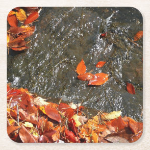 Herbstlaube im Wasserfall I Herbstfotografie Rechteckiger Pappuntersetzer