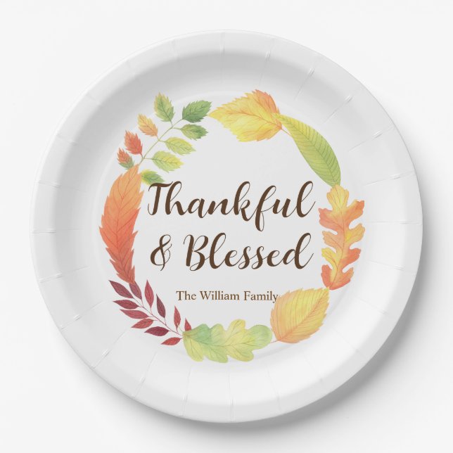 Herbstlaube in Aquarellfarben Wreath Herbst Ernted Pappteller (Vorderseite)