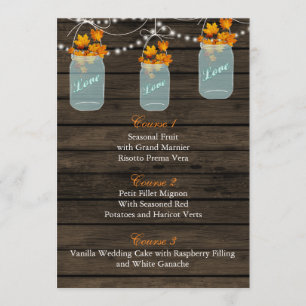 Herbstlaube in einem Glasglas Hochzeitskarte Menükarte
