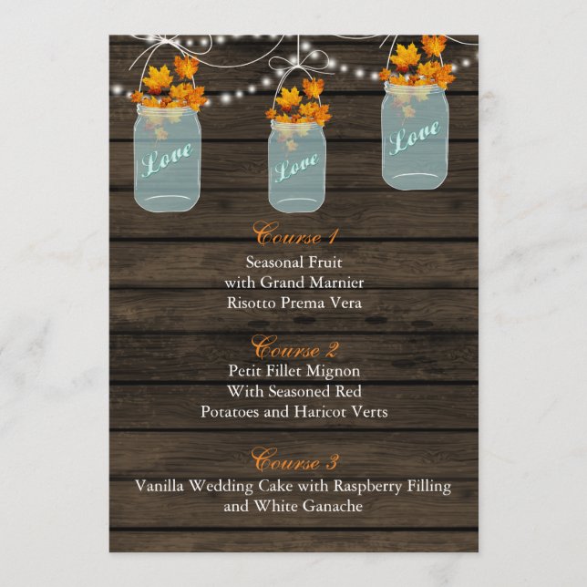 Herbstlaube in einem Glasglas Hochzeitskarte Menükarte (Vorderseite)