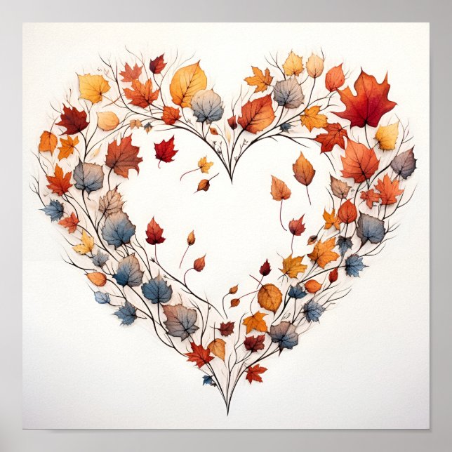 Herbstlaube in Herzdruckform Poster (Vorne)