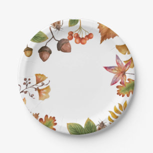 Herbstlaube mit Nuss und Ahorn Blätter Herbst   Pappteller